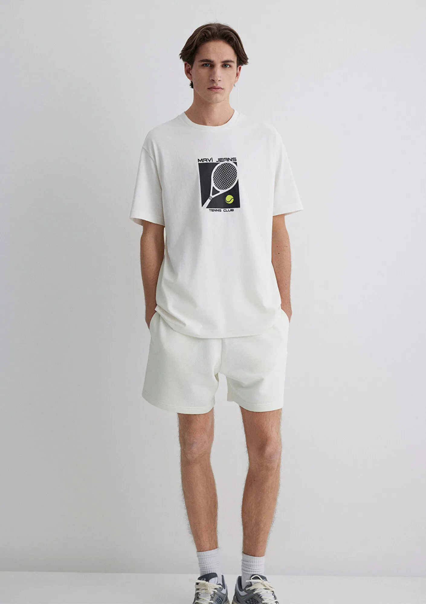 Mavi Tennis Logo Printed Ecru T-Shirt