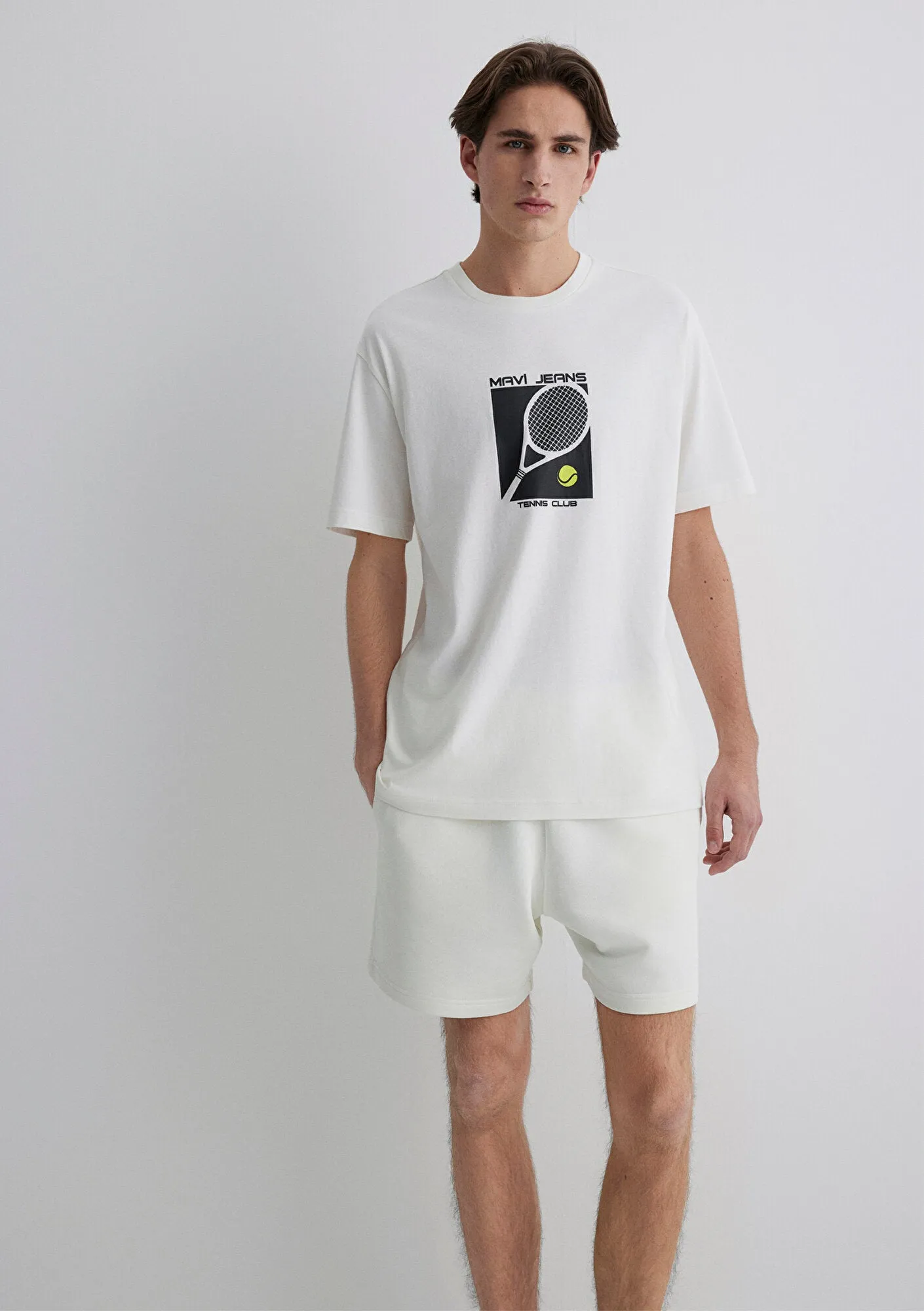 Mavi Tennis Logo Printed Ecru T-Shirt
