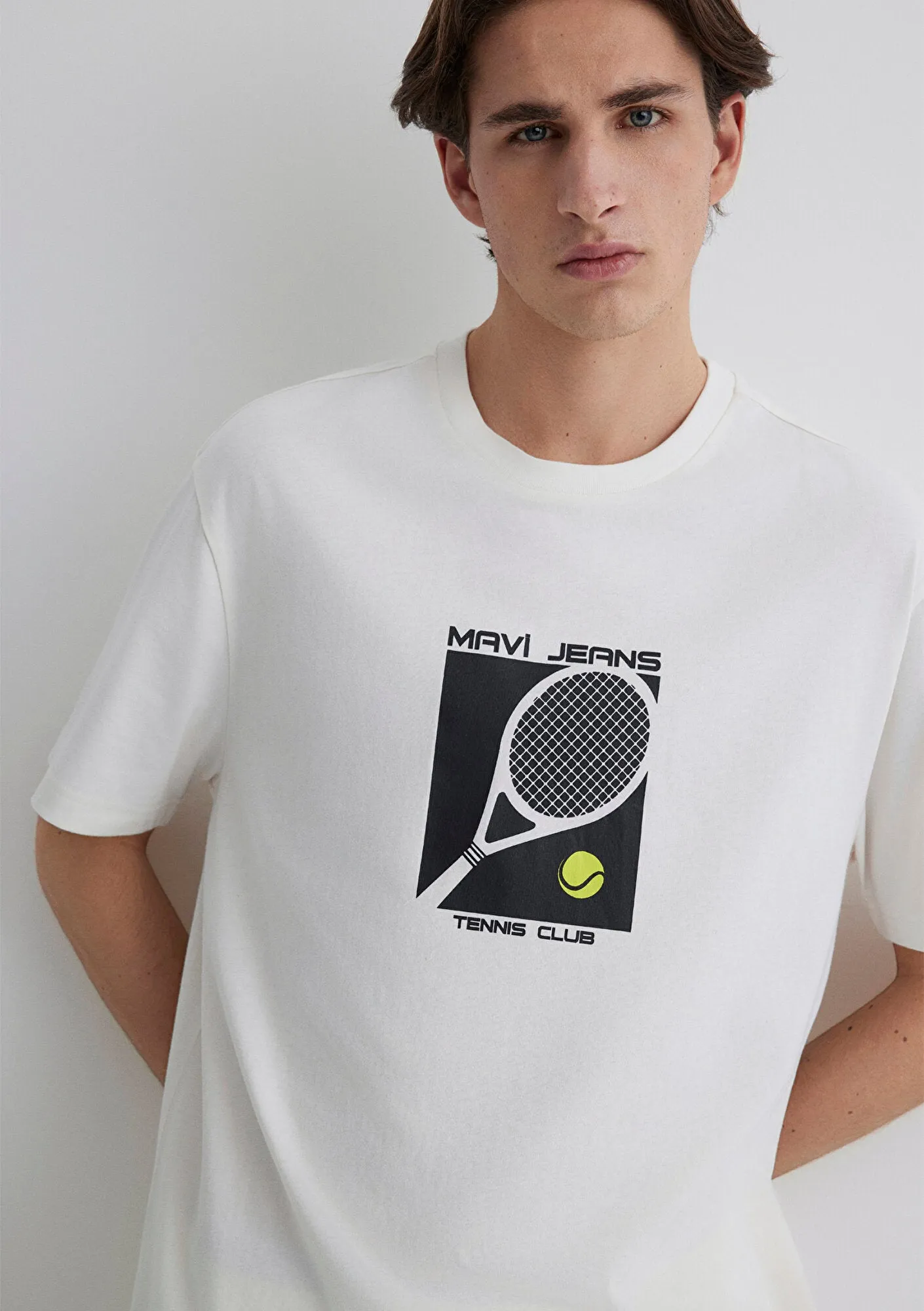 Mavi Tennis Logo Printed Ecru T-Shirt