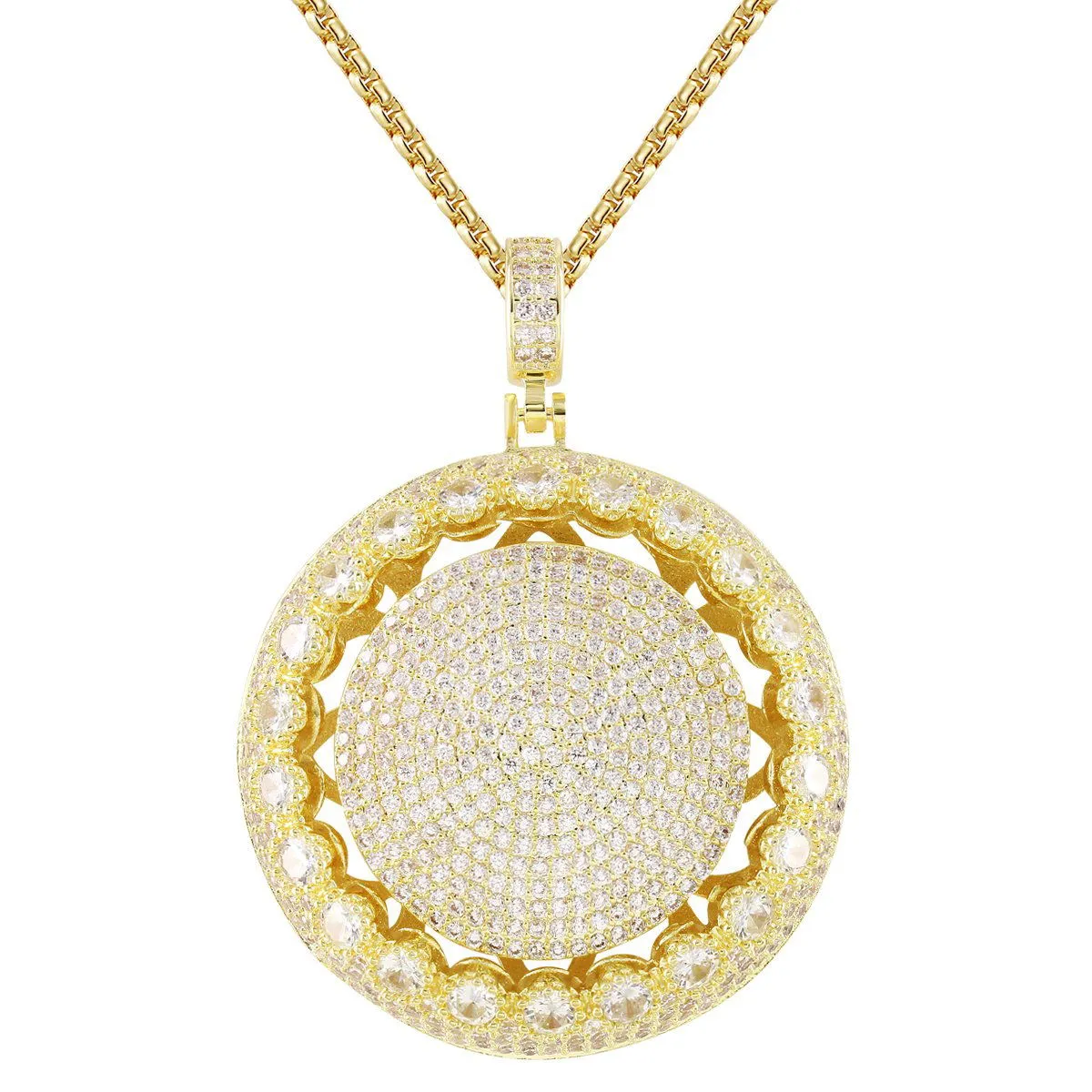 Men's 14k Gold Finish Circle Spinner Medallion  Pendant