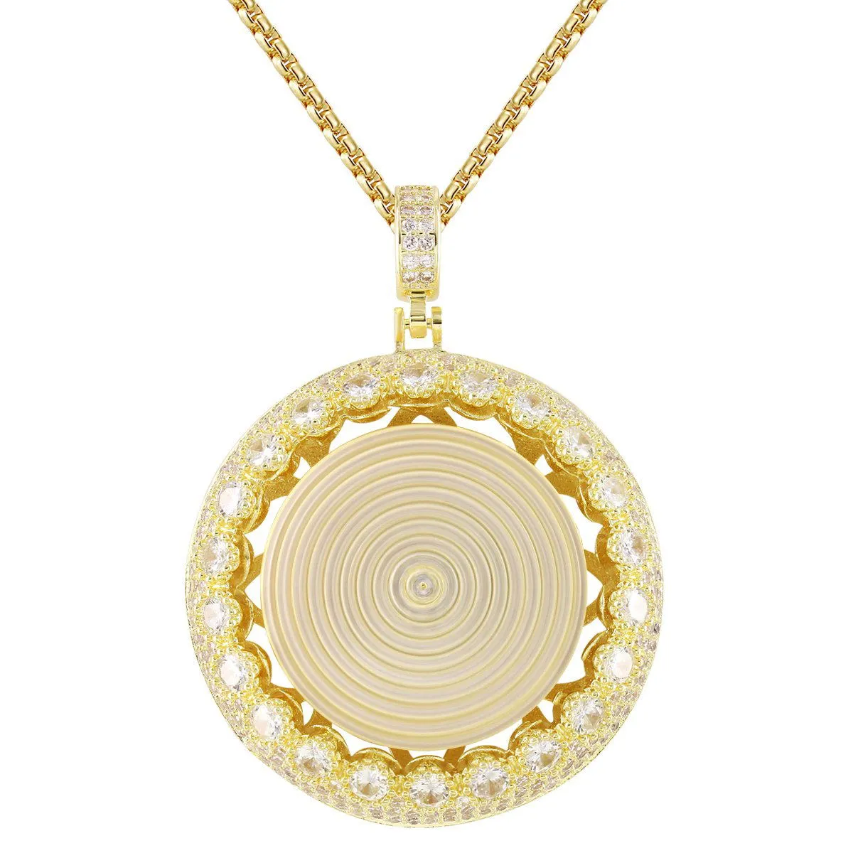 Men's 14k Gold Finish Circle Spinner Medallion  Pendant