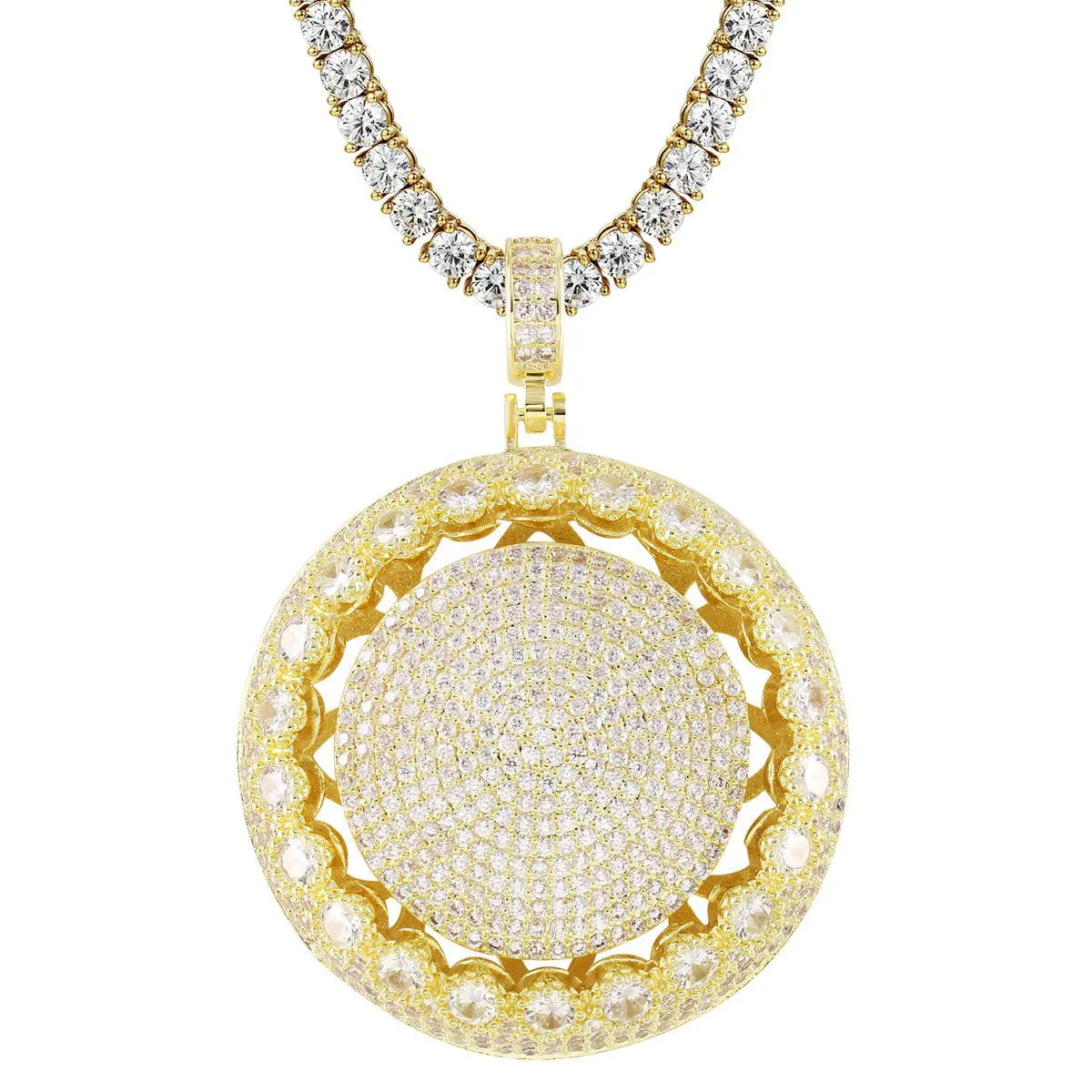 Men's 14k Gold Finish Circle Spinner Medallion  Pendant