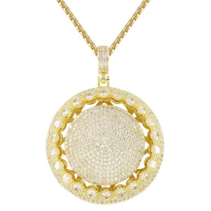 Men's 14k Gold Finish Circle Spinner Medallion  Pendant