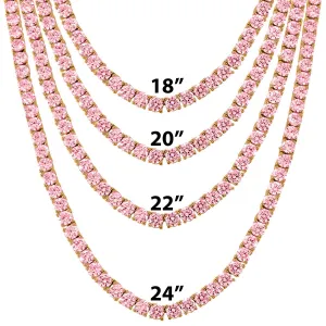 Men's 14k Rose Gold Tone 4mm 18"-24" Pink Tennis Chain