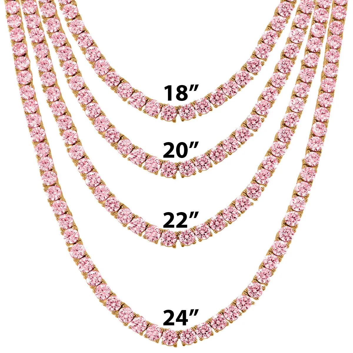 Men's 14k Rose Gold Tone 4mm 18"-24" Pink Tennis Chain