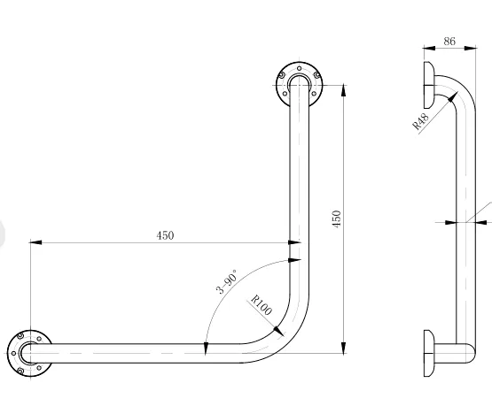 Metlam 90° Ambulant Grab Rail - Antimicrobial