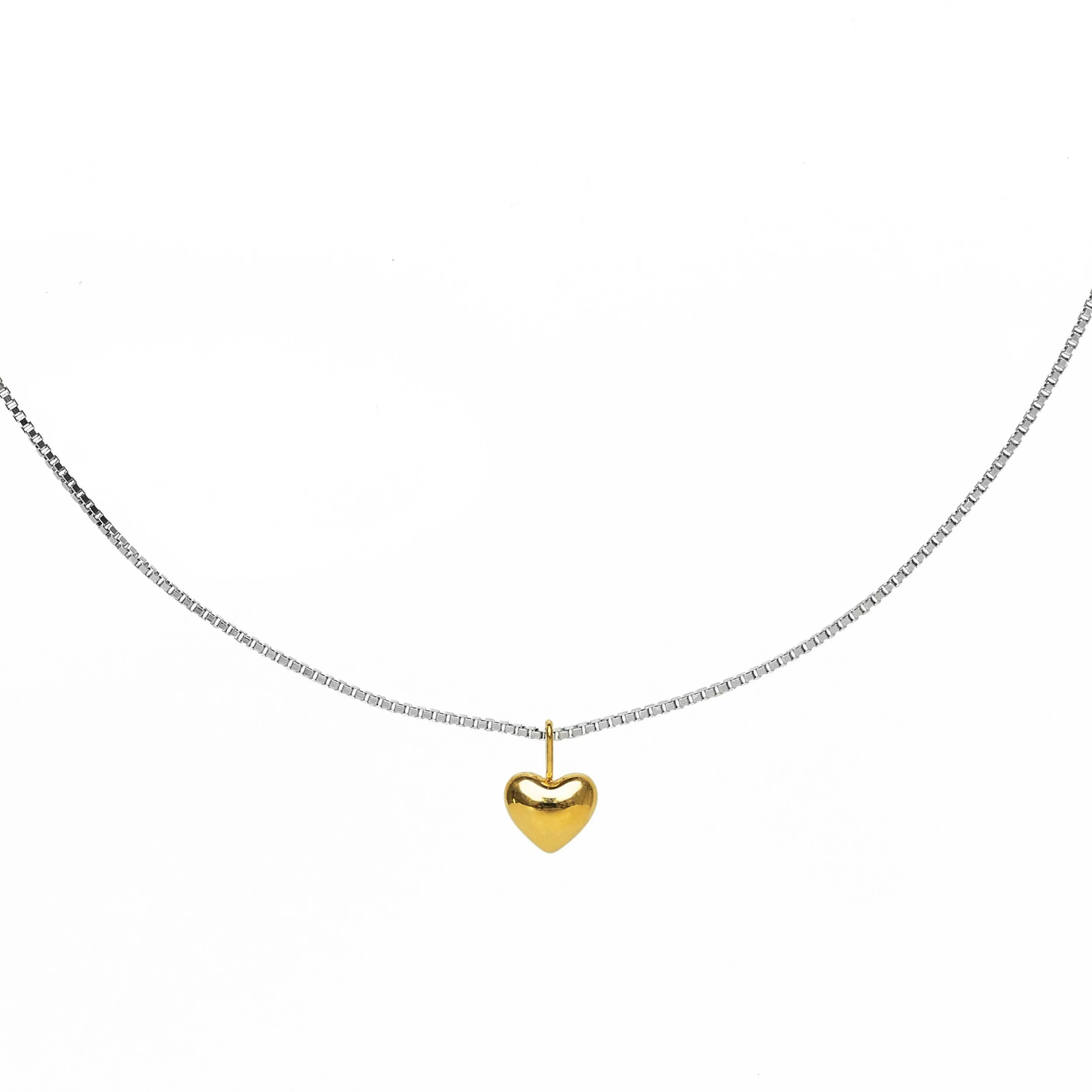 Mixed Metal Puffy Heart Necklace | Waterproof Jewelry