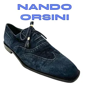 Nando Orsini Mens Blue Suede Square Toe Oxford Shoe Size 11 Medium Pre-Owned