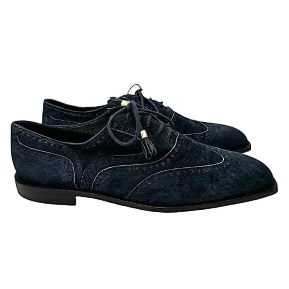 Nando Orsini Mens Blue Suede Square Toe Oxford Shoe Size 11 Medium Pre-Owned