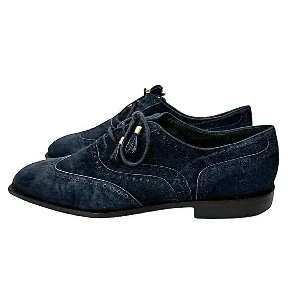 Nando Orsini Mens Blue Suede Square Toe Oxford Shoe Size 11 Medium Pre-Owned