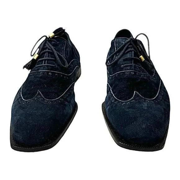 Nando Orsini Mens Blue Suede Square Toe Oxford Shoe Size 11 Medium Pre-Owned