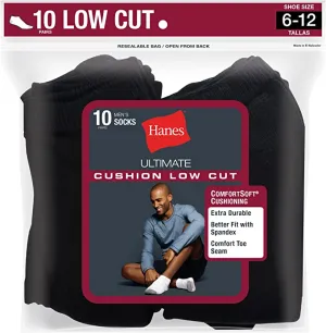 New Hanes Men's 10 Pack Ultimate Low-Cut Socks, Black, (Shoe Size 6-12)