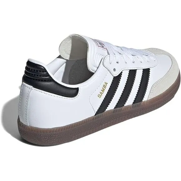 NWT Adidas Unisex-Child Samba Indoor Soccer Shoe ,White/Black/Gum-Size 2