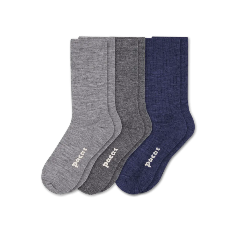 Pacas Womens Lightweight Alpaca Crew Socks 3-Pack