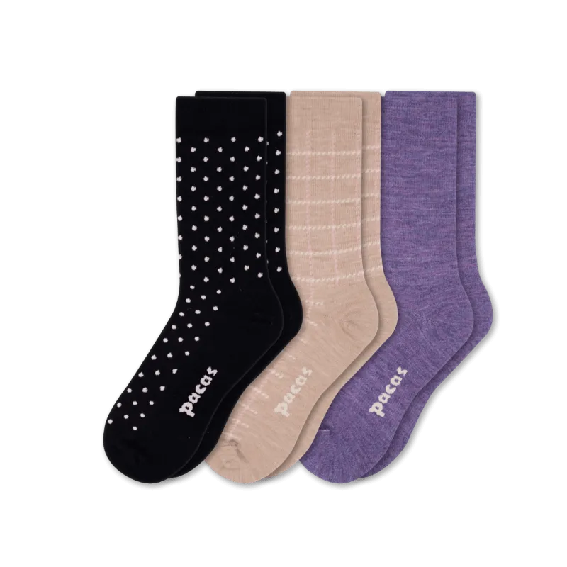 Pacas Womens Lightweight Alpaca Crew Socks 3-Pack