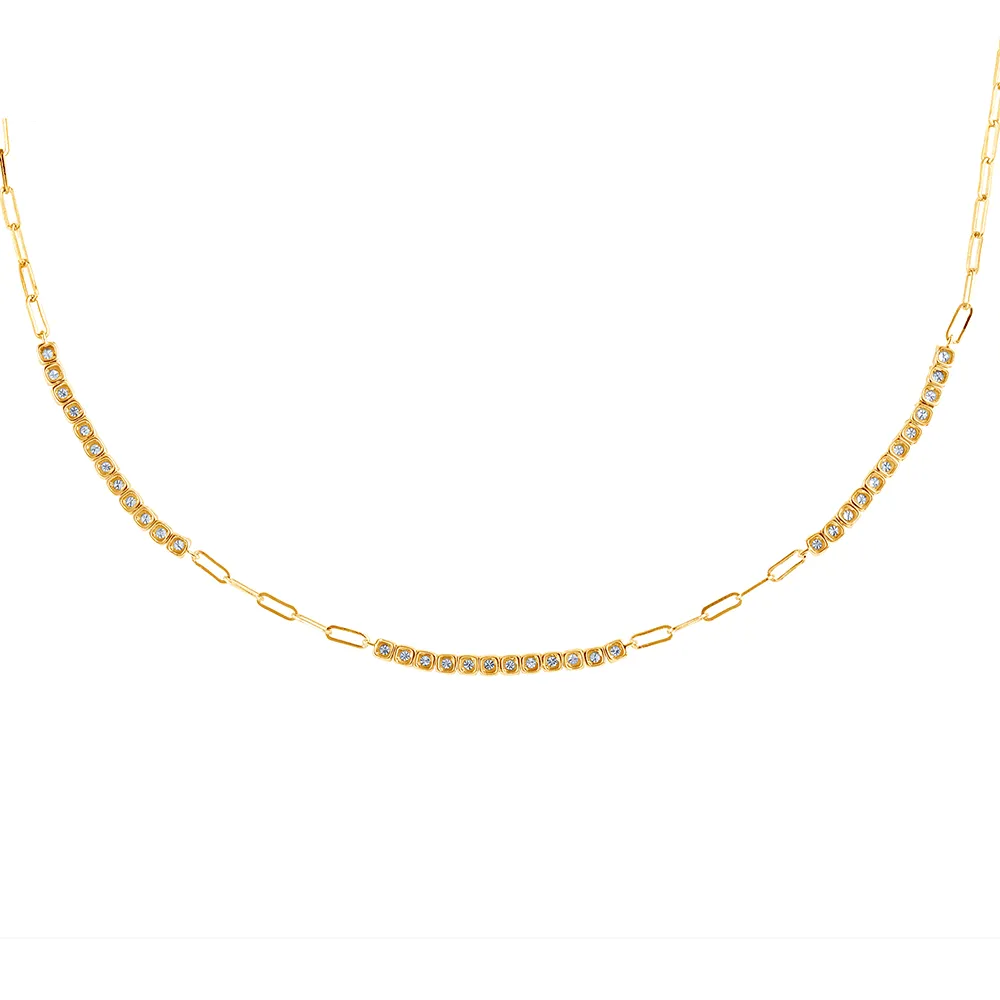 Paperclip Tennis Necklace with 1/2ct of Diamonds in 9ct Yellow Gold