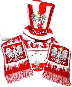 Poland Soccer Fan Accessory Set: Scarf, Hat, Trumpet, Hand