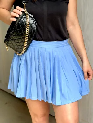 Powder Blue Pleated Tennis Skort