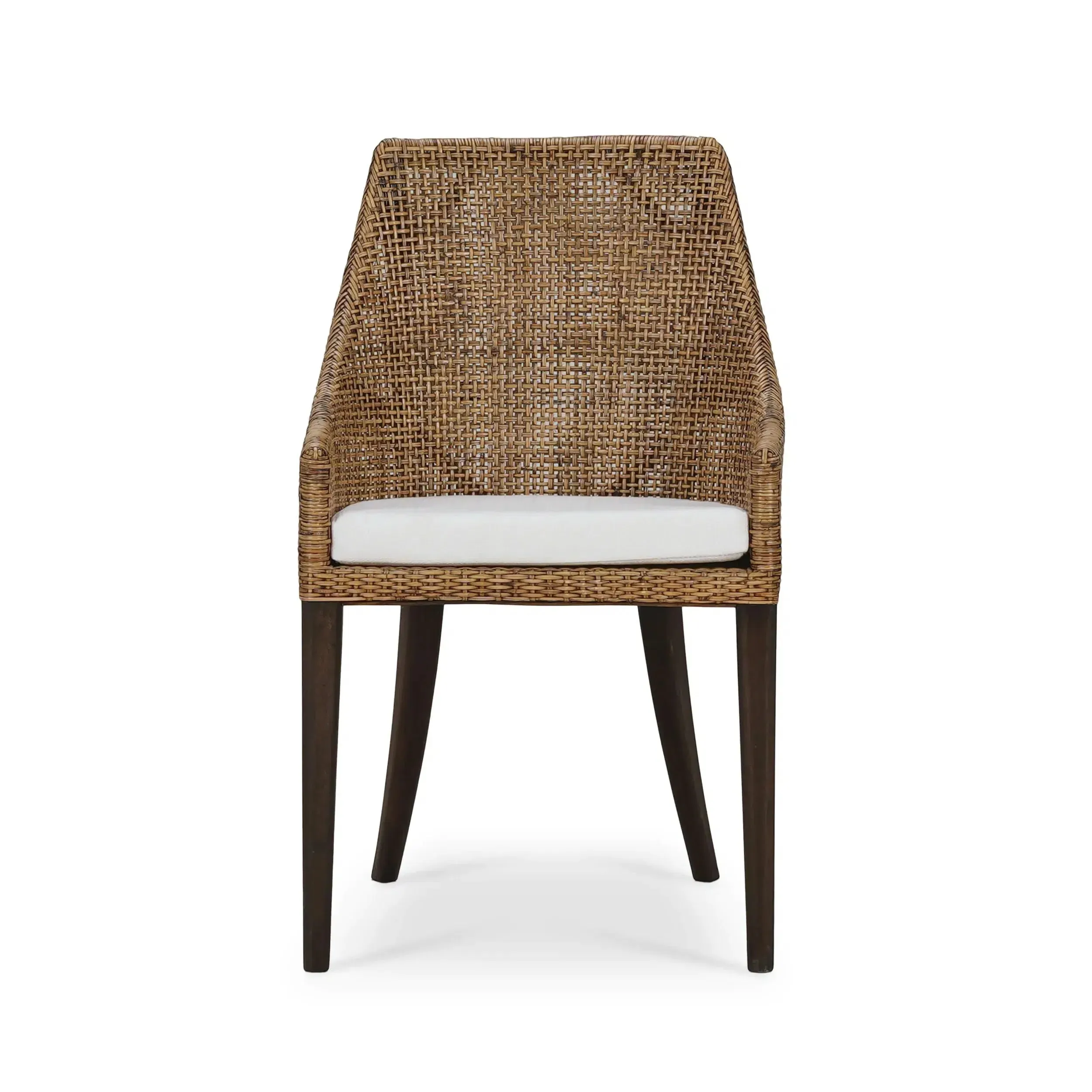 Savanah Dining Chair in Light Glazed Rattan w/ Arctic White Performance Fabric Cushion