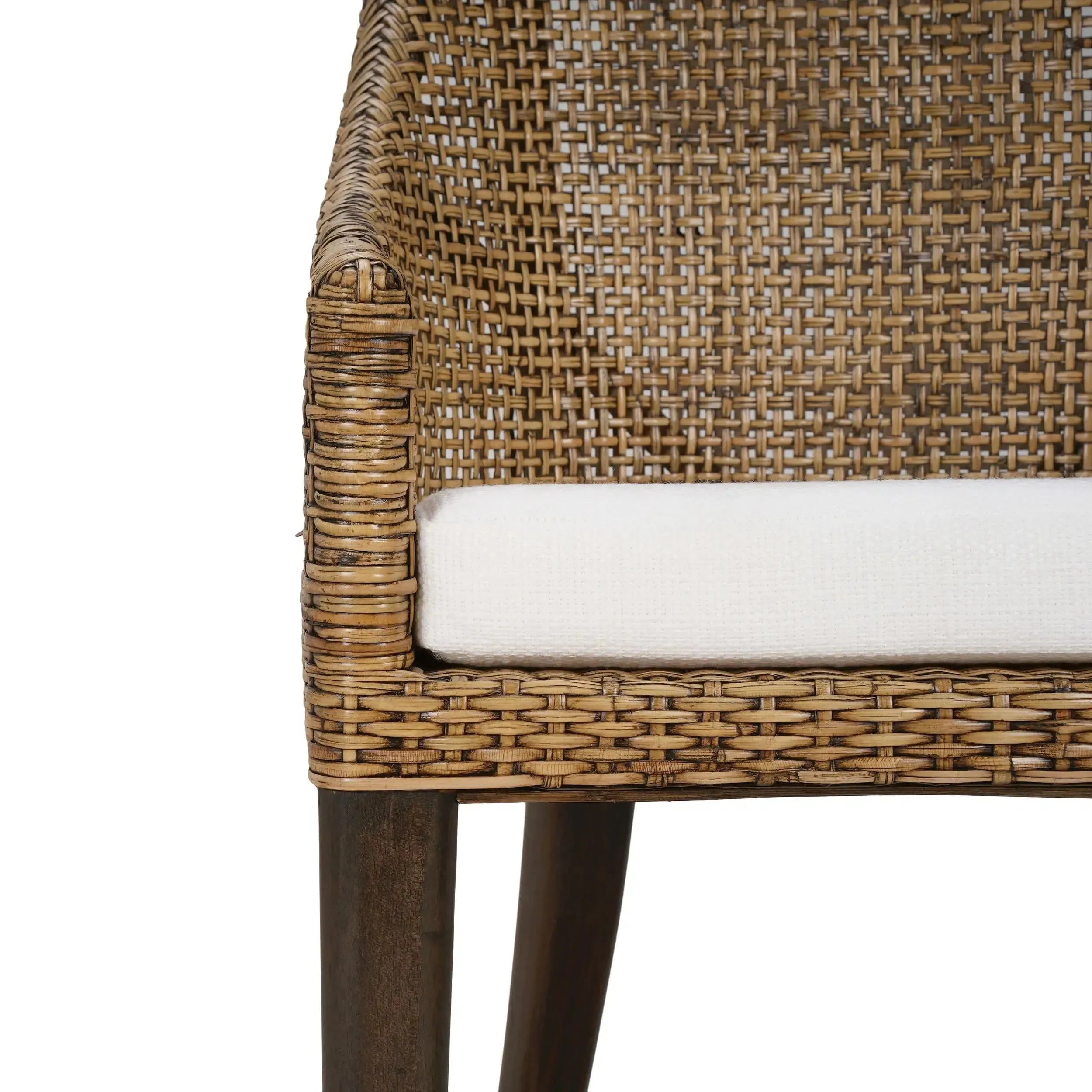 Savanah Dining Chair in Light Glazed Rattan w/ Arctic White Performance Fabric Cushion
