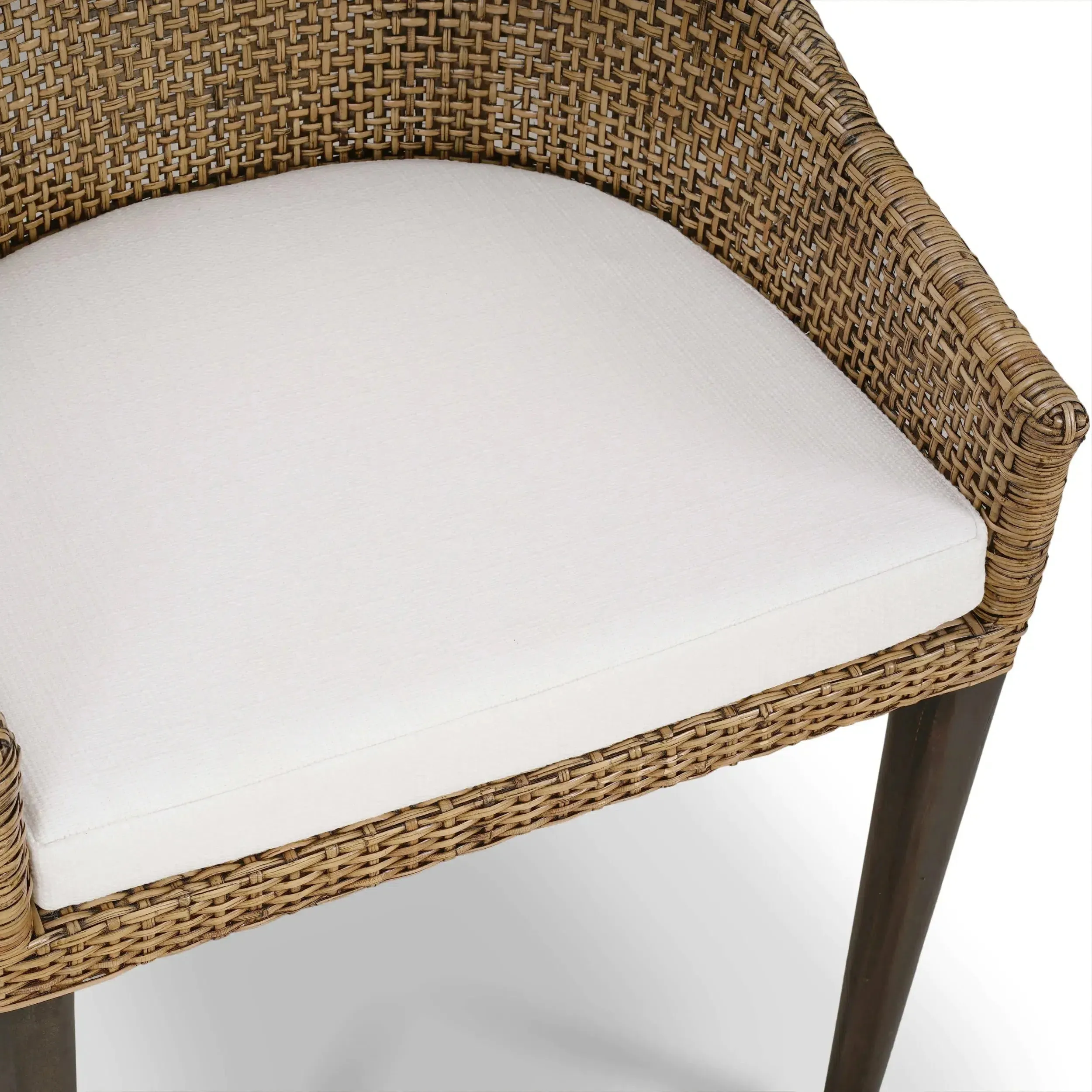 Savanah Dining Chair in Light Glazed Rattan w/ Arctic White Performance Fabric Cushion