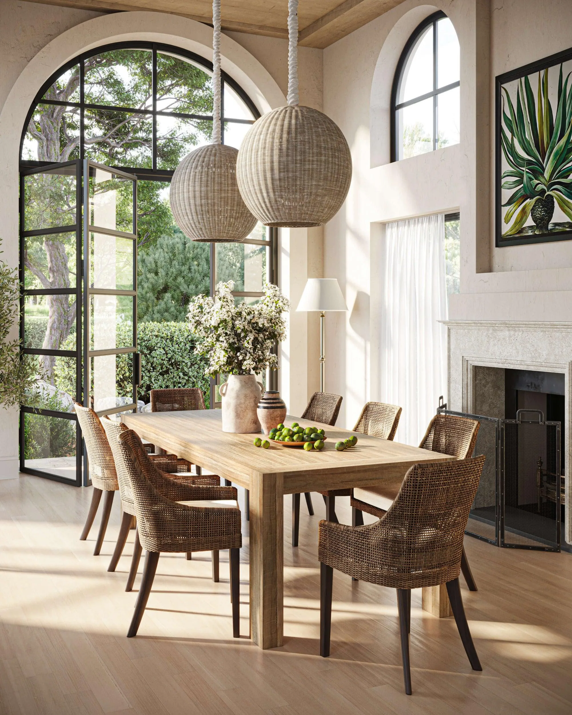 Savanah Dining Chair in Light Glazed Rattan w/ Arctic White Performance Fabric Cushion