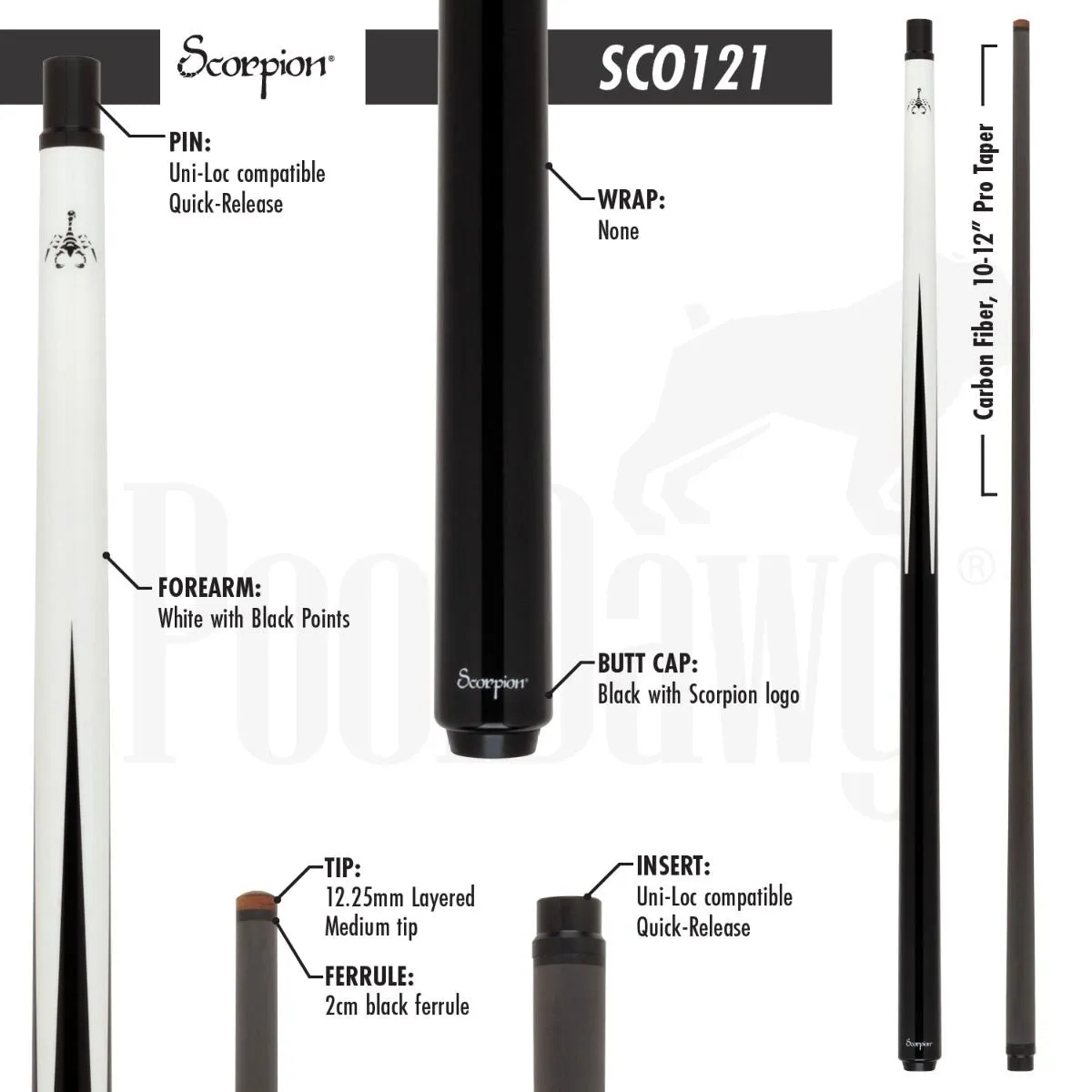 Scorpion Carbon Fiber Sneaky Pete Pool Cue - White