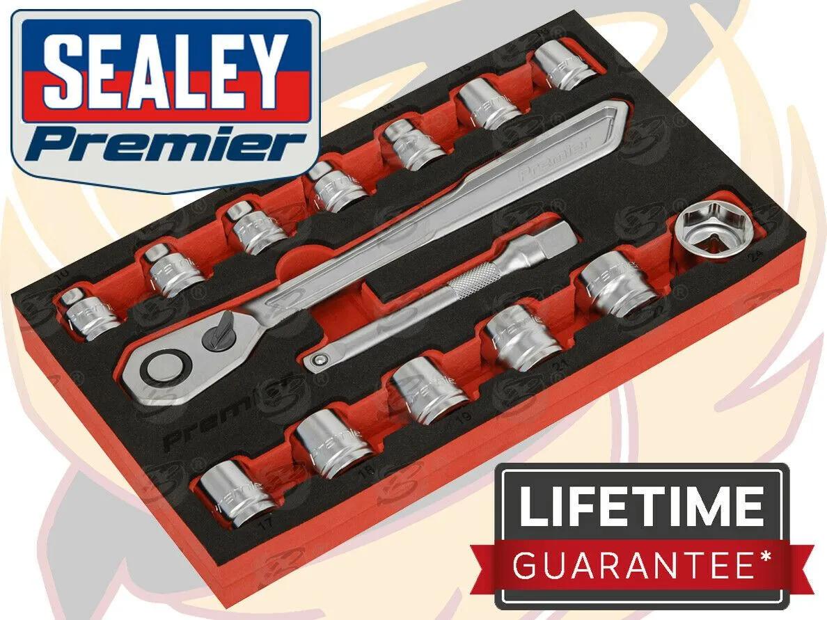 SEALEY 15PCS 1/2" DRIVE 6 POINT 90 TOOTH LOW PROFILE SOCKET SET 10MM - 24MM