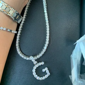 Silver Initial Letter Tennis Chain