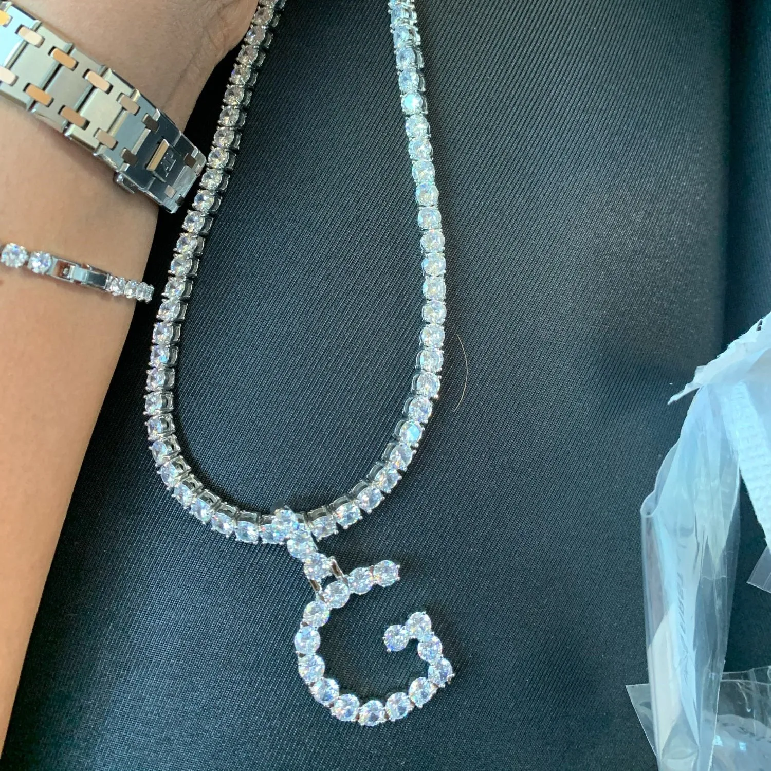 Silver Initial Letter Tennis Chain