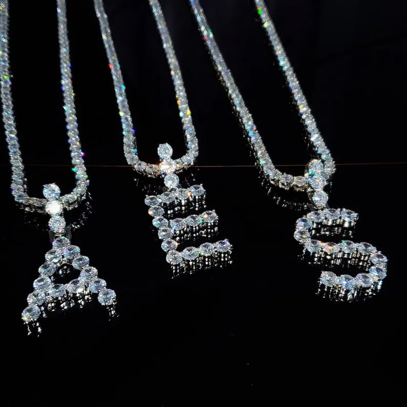 Silver Initial Letter Tennis Chain