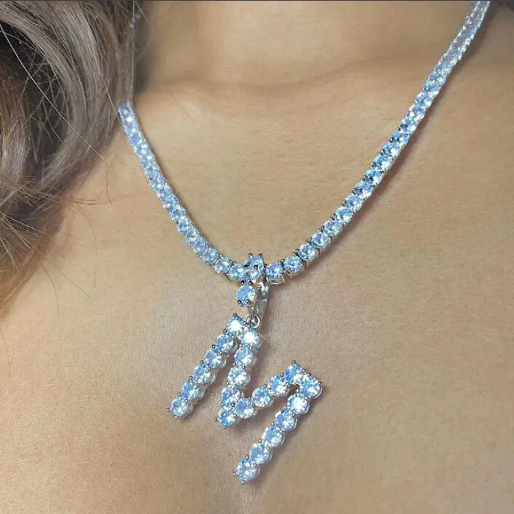 Silver Initial Letter Tennis Chain