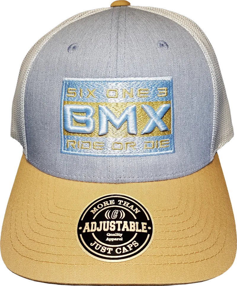 Six One 3 BMX Ride Or Die Mesh Back Trucker Cap Blue Gold