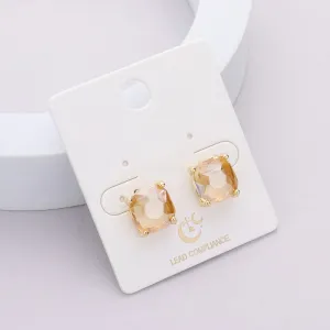 Small Light Topaz Cushion Square Stud Pageant Earrings  | Interview Earrings | 591506