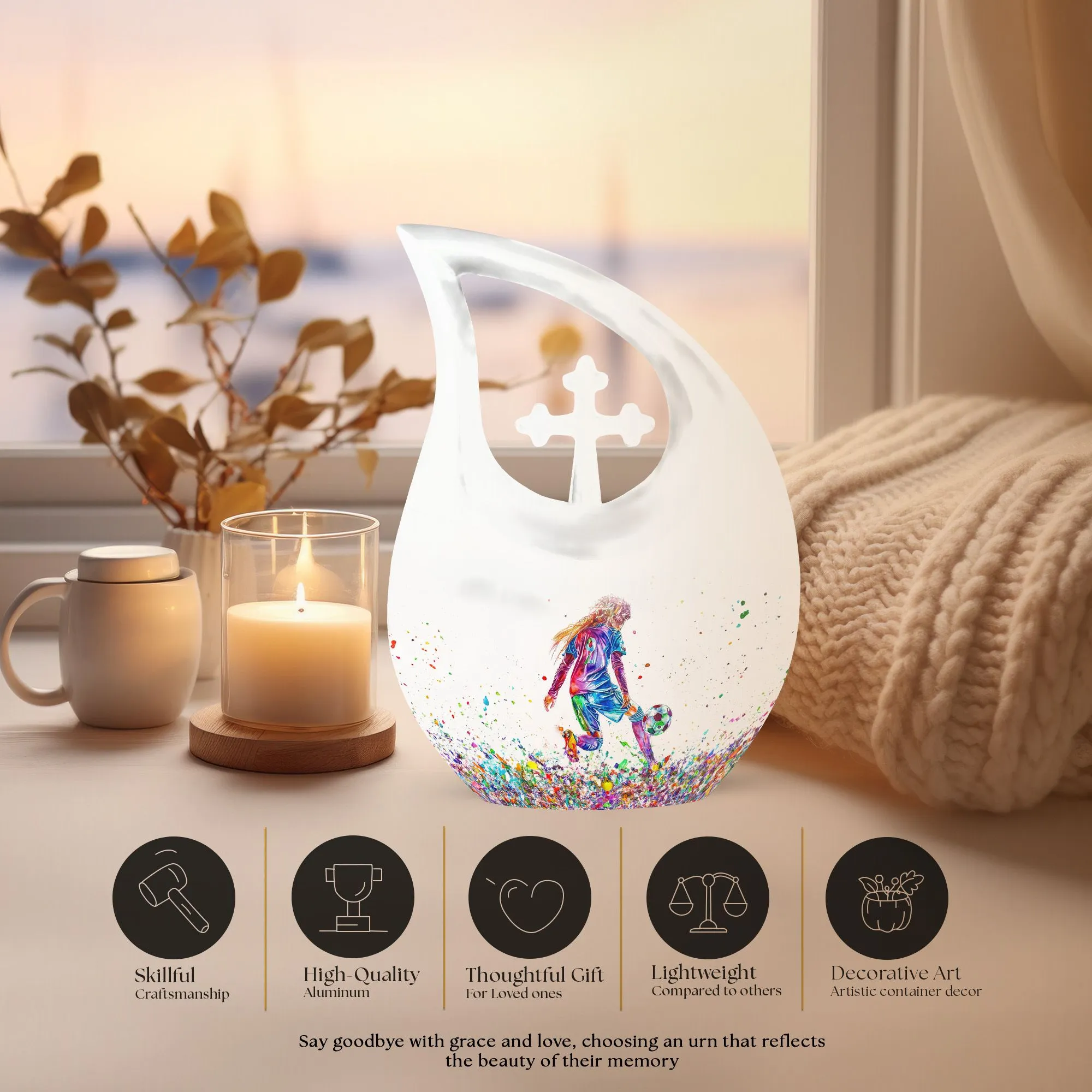 Soccer Celebration: Customizable Memorial Urn Honoring Mothers