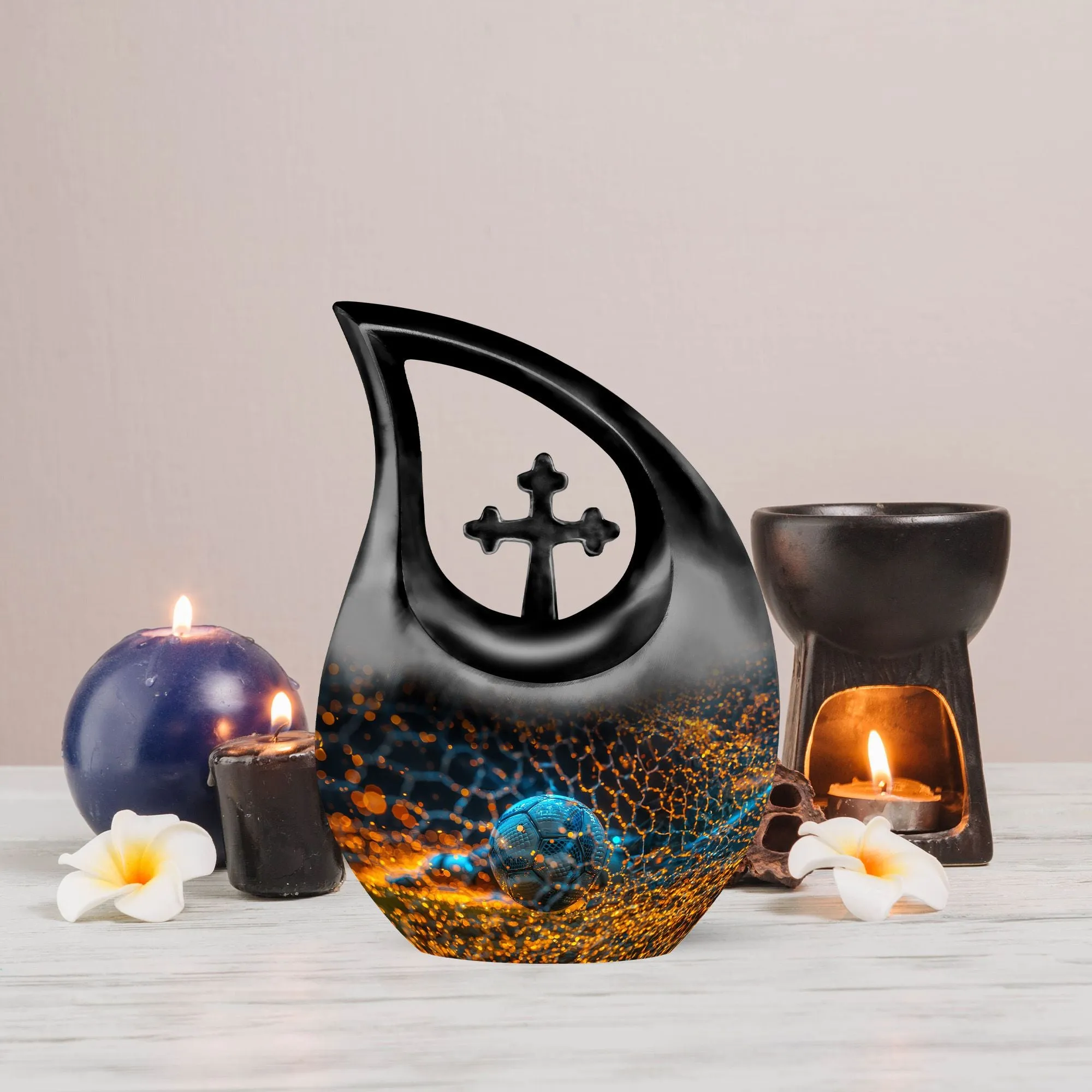 Soccer Enthusiast's Commemorative Urn – Blending Faith and Sport
