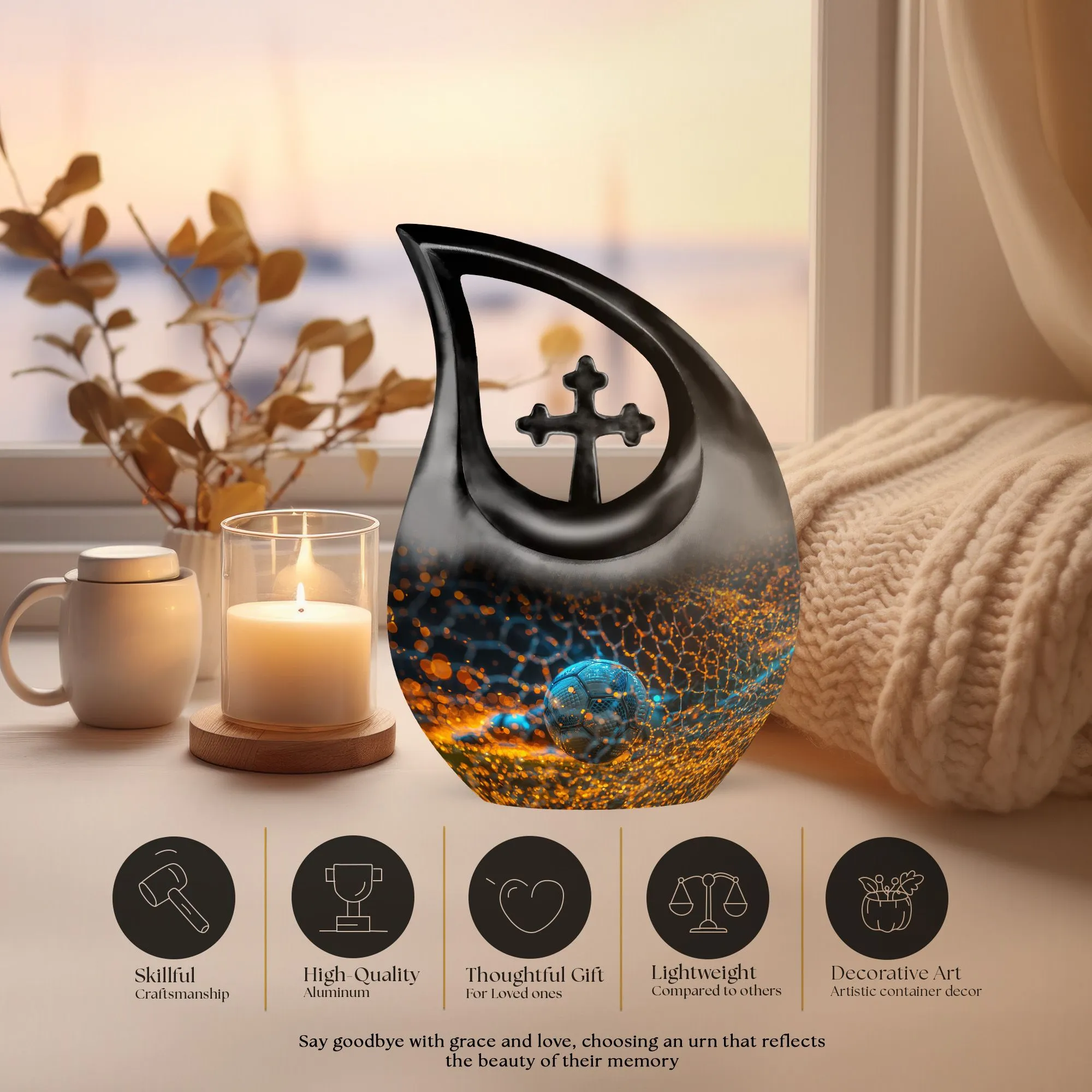 Soccer Enthusiast's Commemorative Urn – Blending Faith and Sport