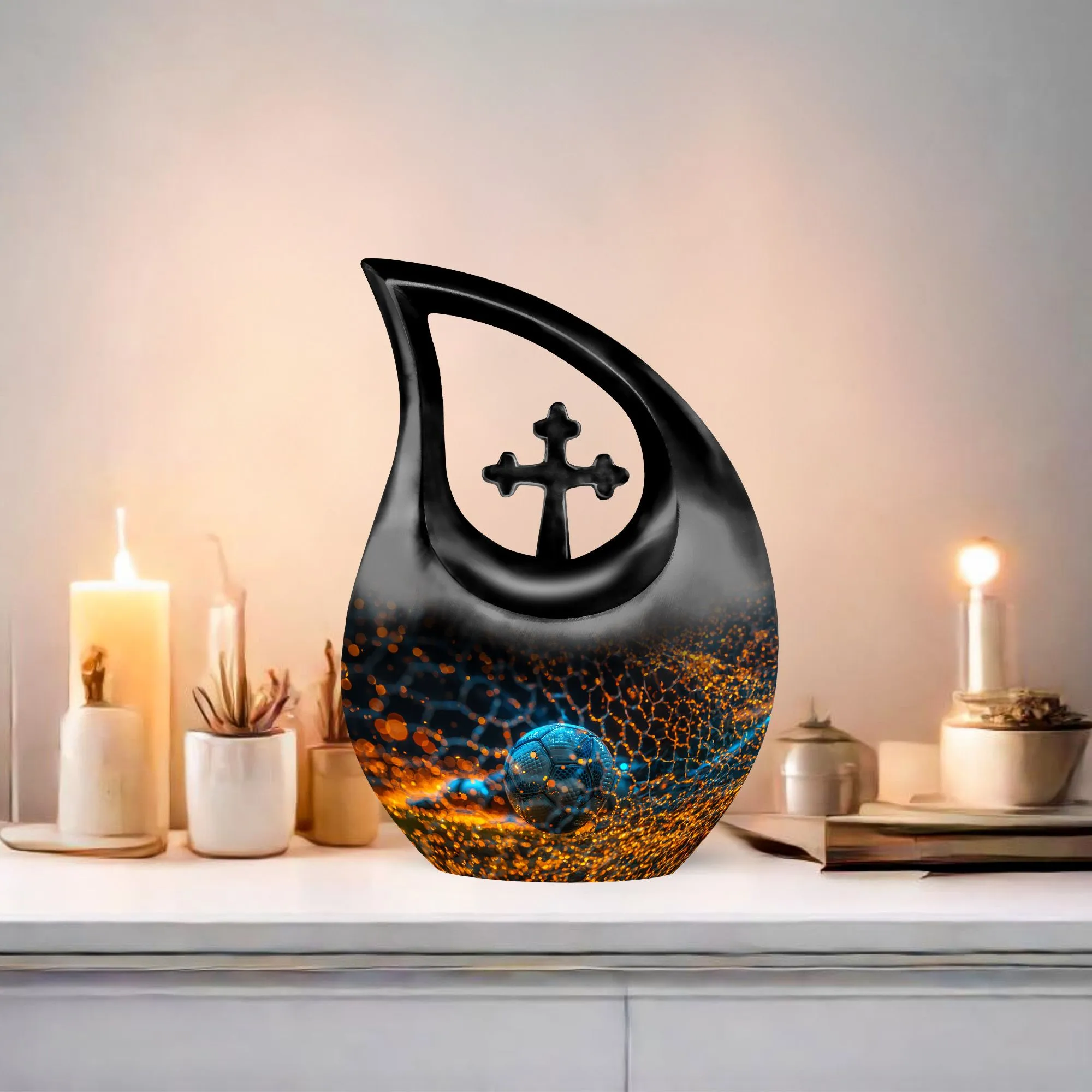 Soccer Enthusiast's Commemorative Urn – Blending Faith and Sport