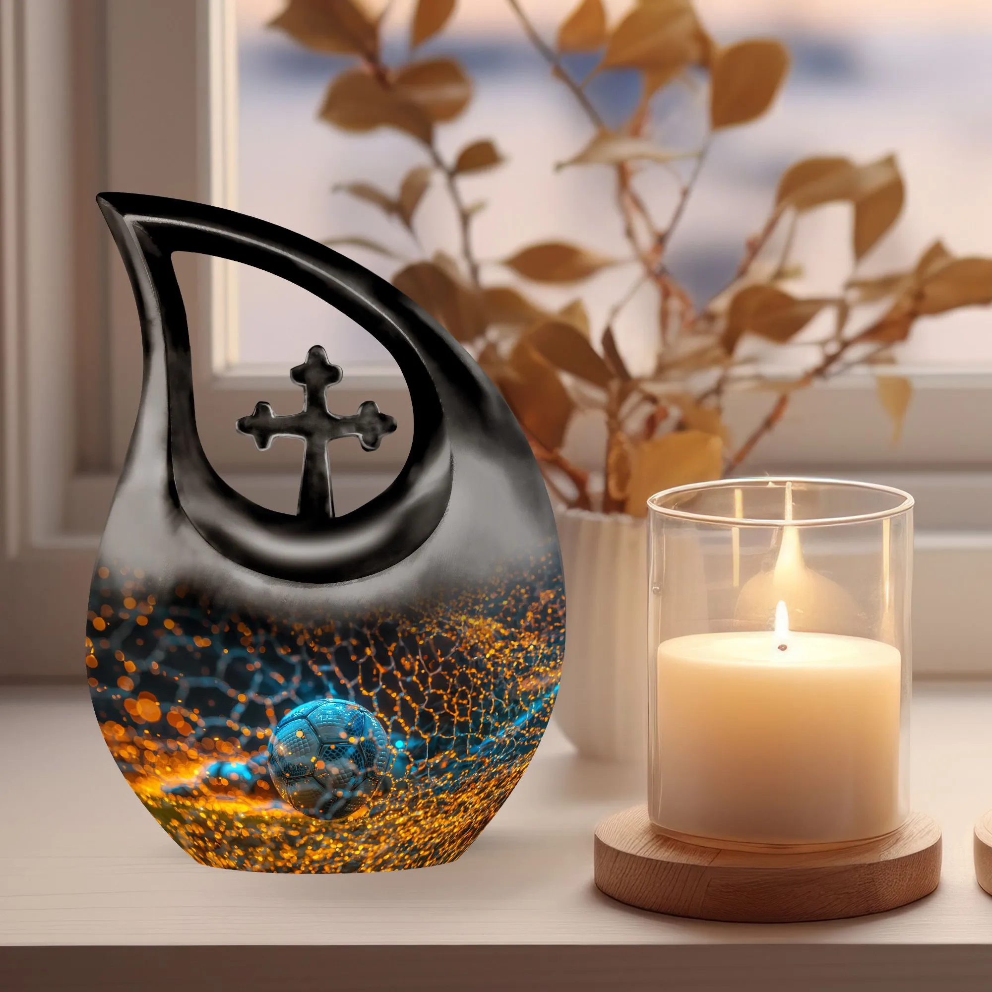 Soccer Enthusiast's Commemorative Urn – Blending Faith and Sport