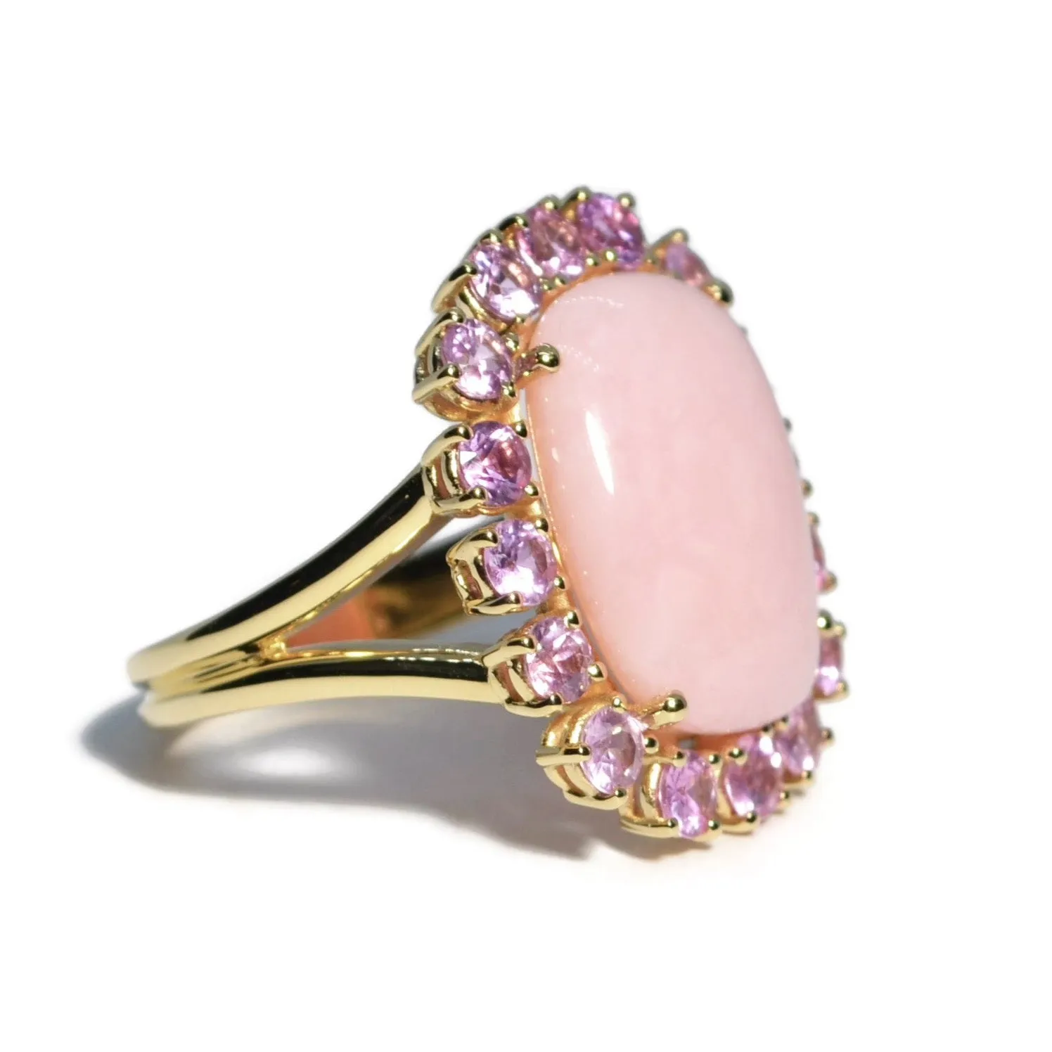 Sole - Ring with Pink Opal and Light Pink Sapphires, 18k Yellow Gold