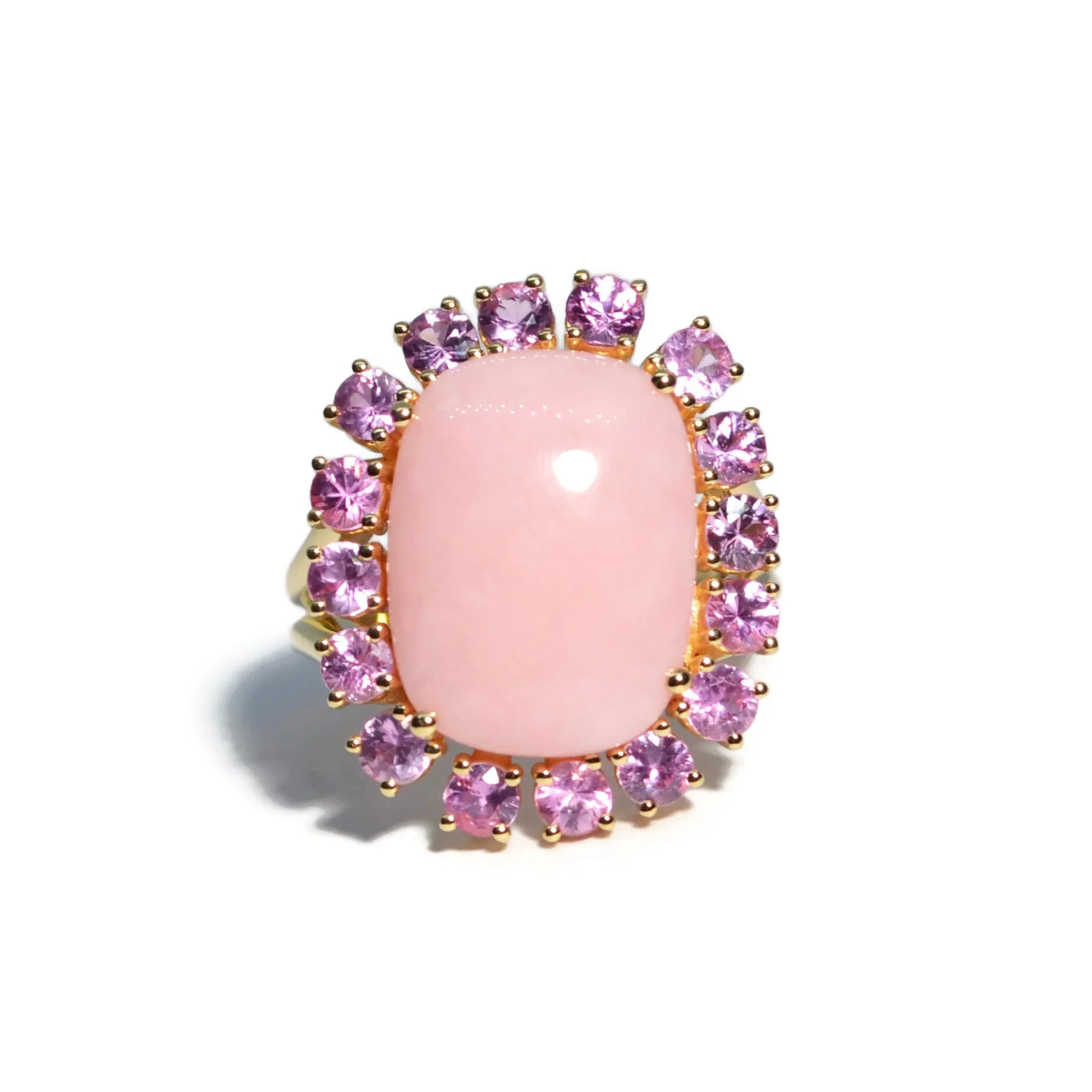 Sole - Ring with Pink Opal and Light Pink Sapphires, 18k Yellow Gold