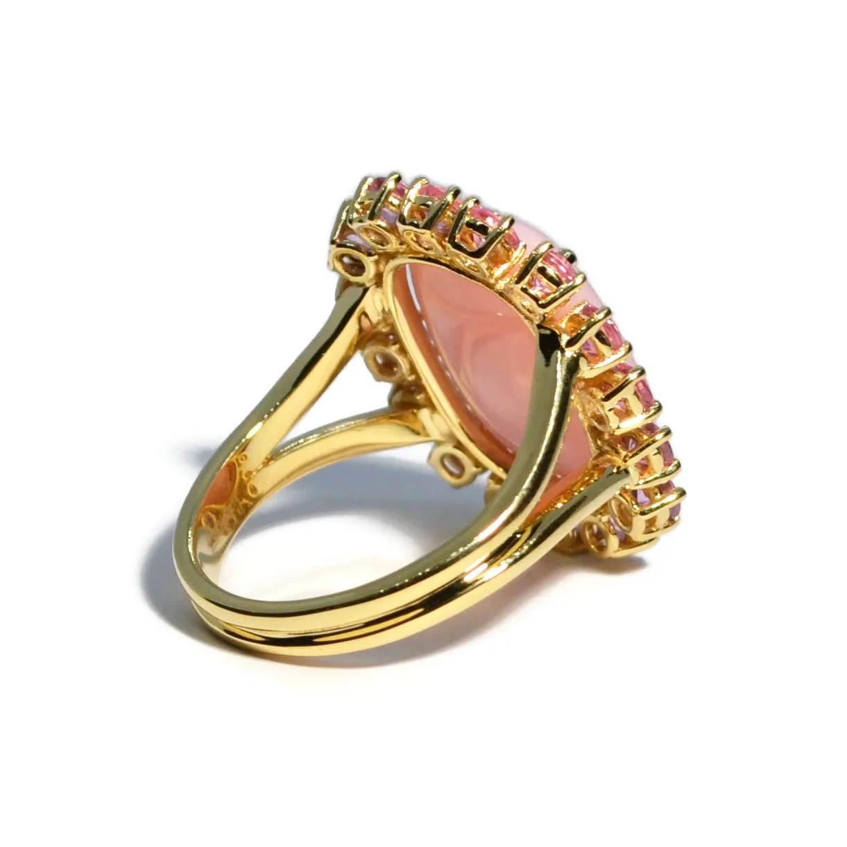 Sole - Ring with Pink Opal and Light Pink Sapphires, 18k Yellow Gold