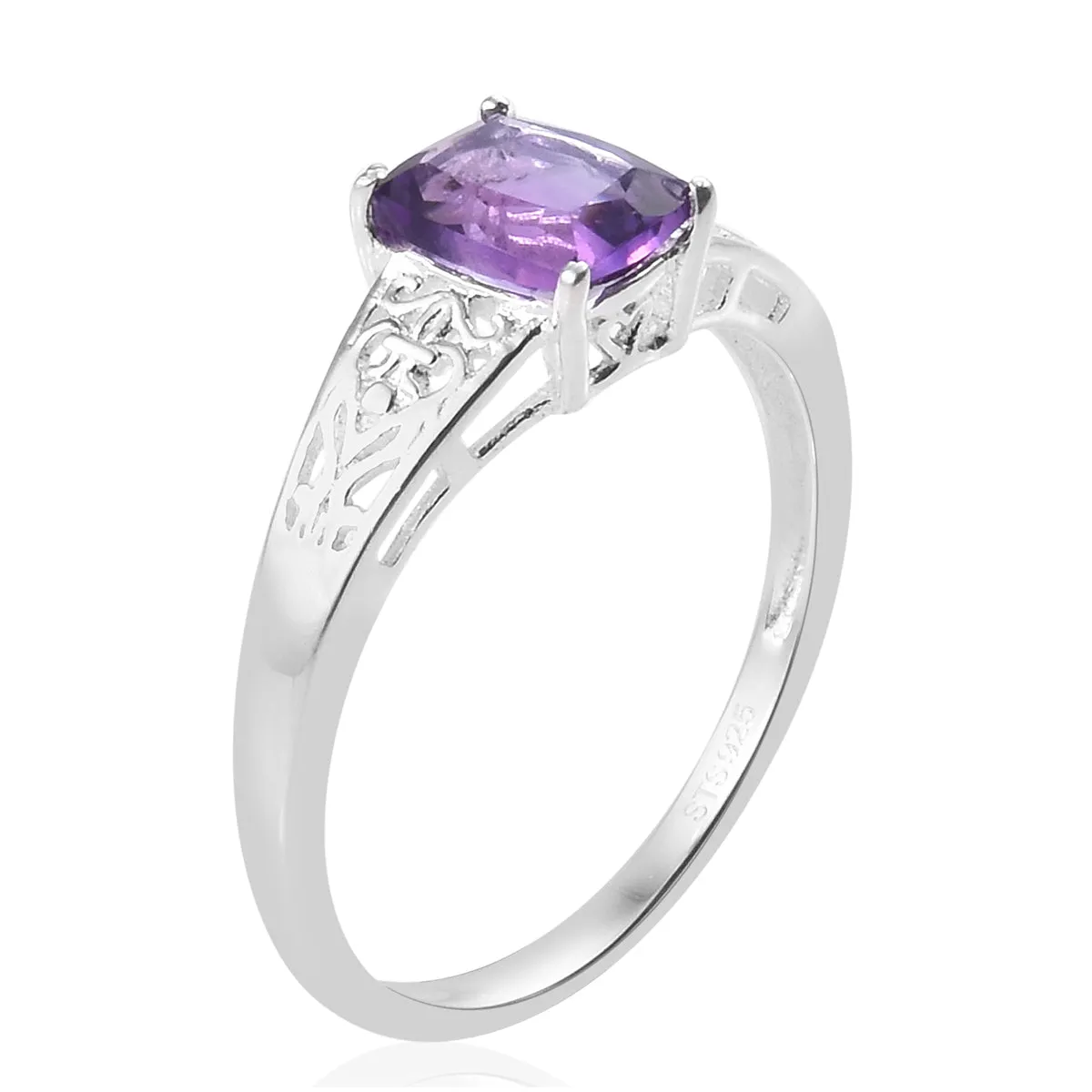 Sterling Silver Cushion Cut 1.40 ct AMETHYST Solitaire Ring