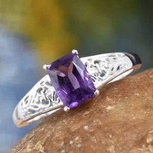 Sterling Silver Cushion Cut 1.40 ct AMETHYST Solitaire Ring