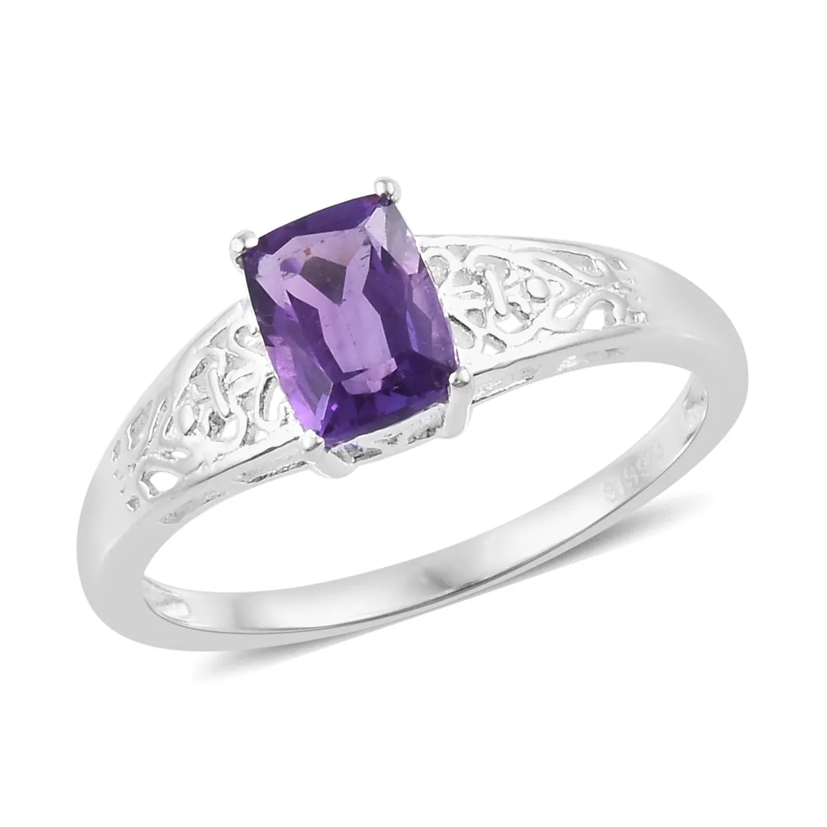 Sterling Silver Cushion Cut 1.40 ct AMETHYST Solitaire Ring