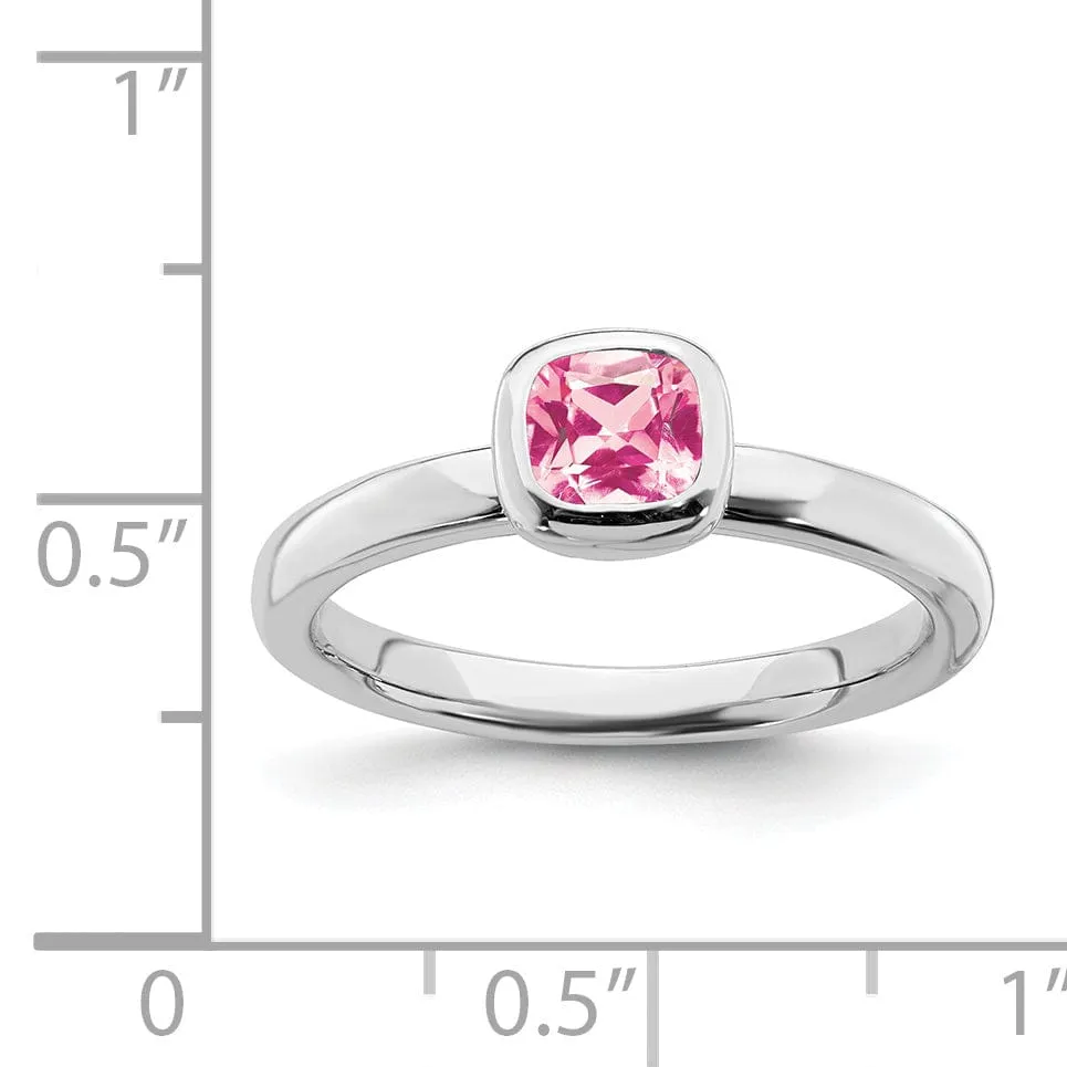 Sterling Silver Cushion Cut Pink Tourmaline Ring