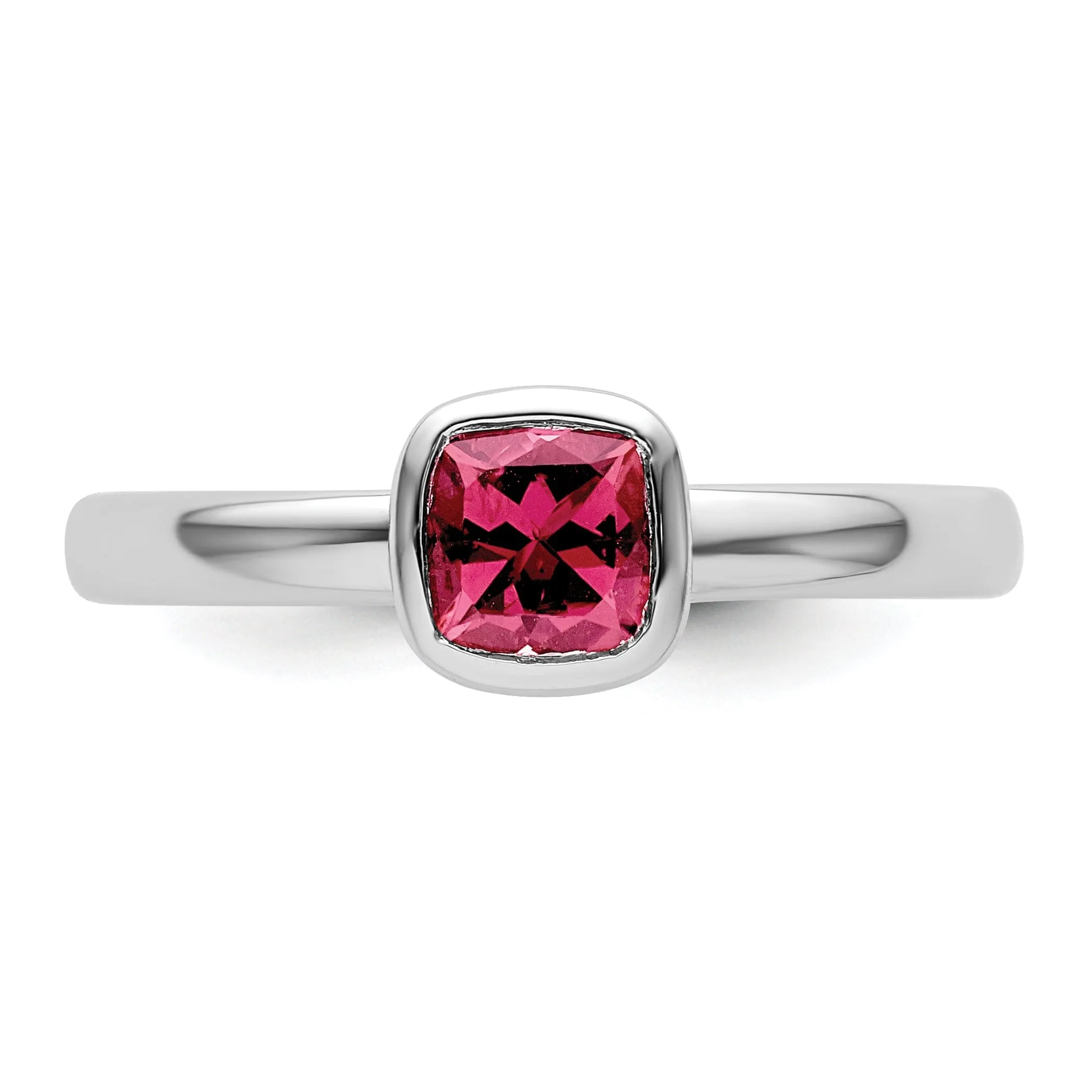 Sterling Silver Cushion Cut Pink Tourmaline Ring