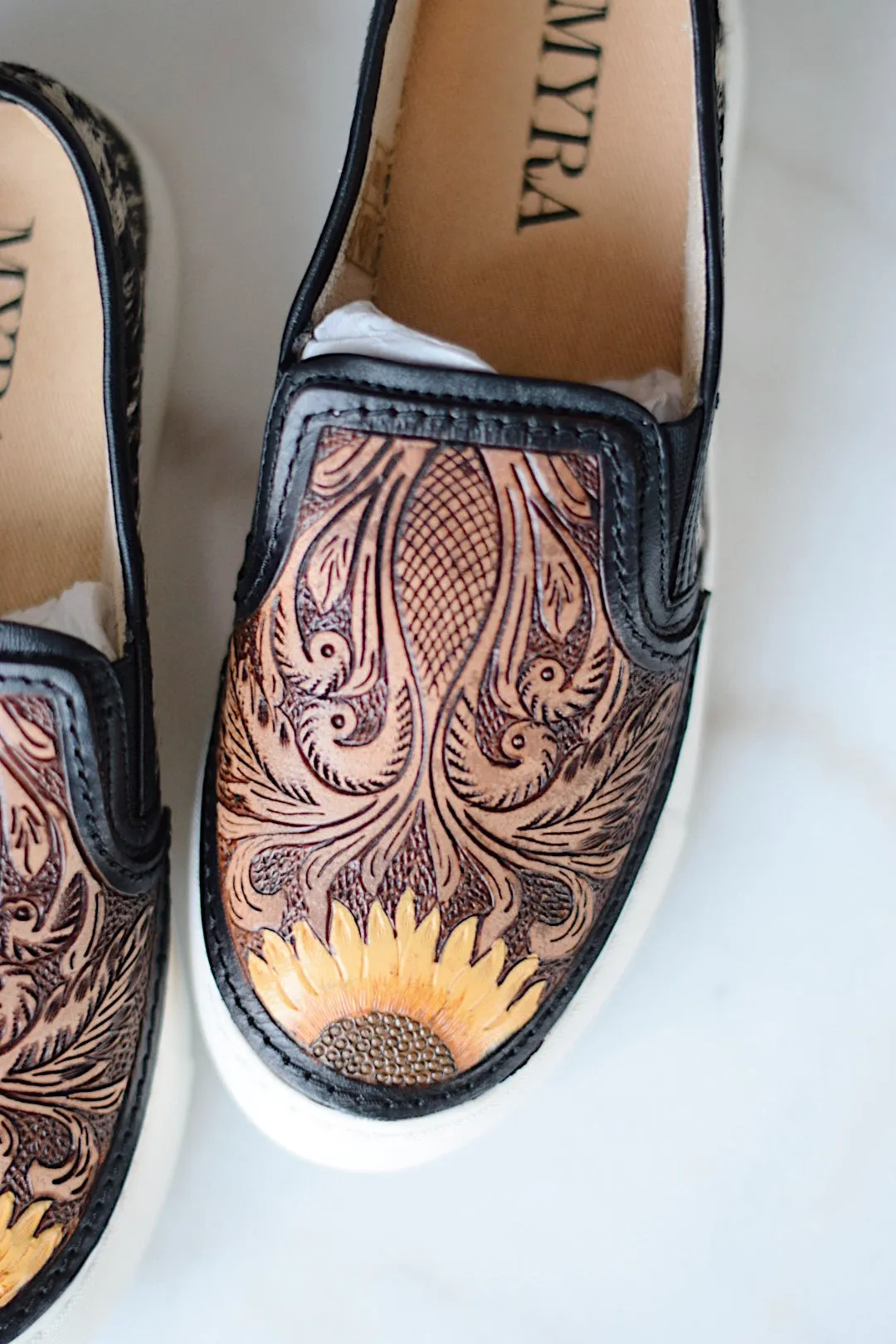 Sunflower Tooled Leather Sneakers