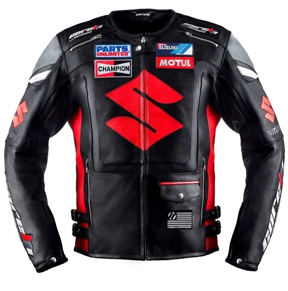 Suzuki Black Motorcycle Racing Leather Jacket