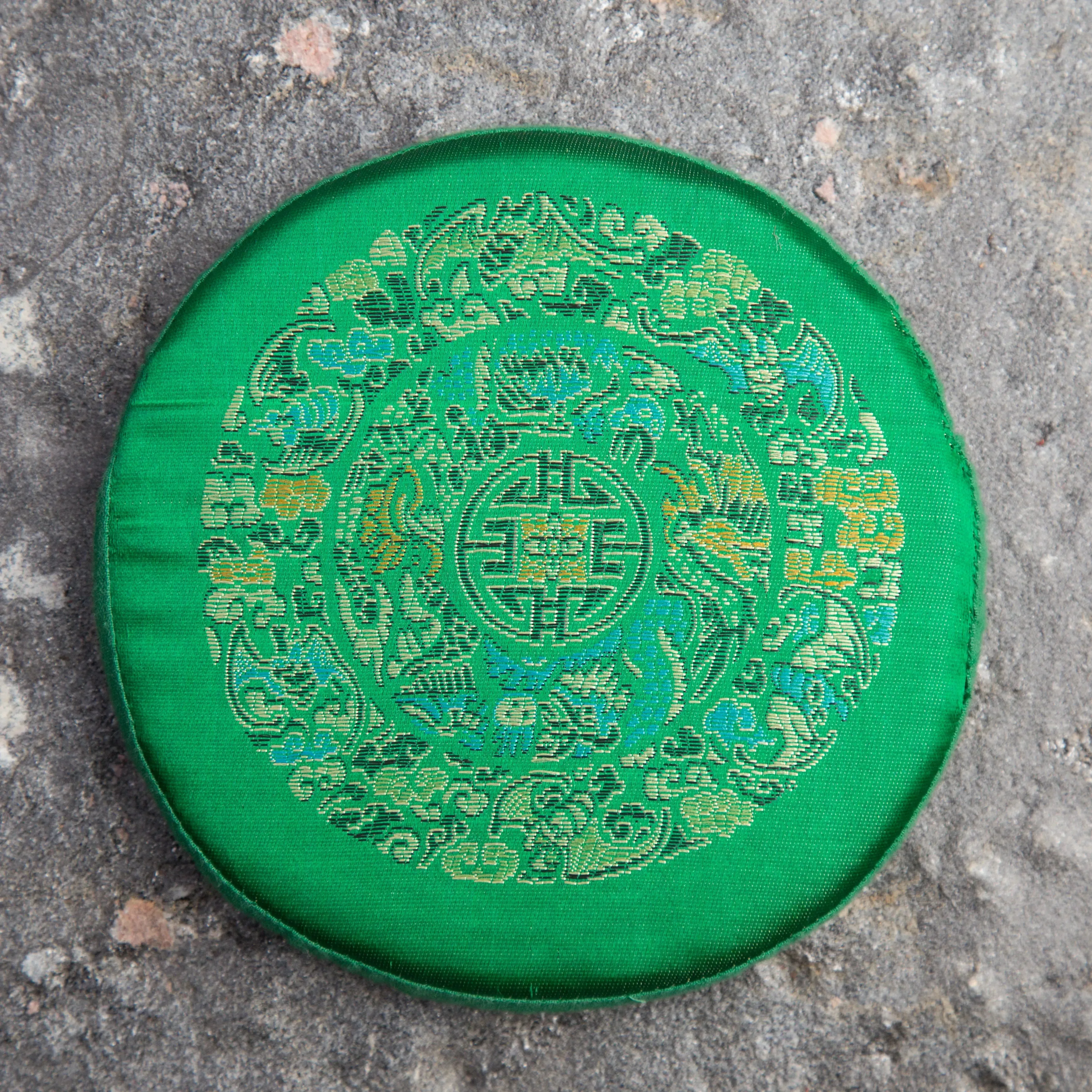 Tibetan Green Mandala Embroidery Singing Bowl Cushion